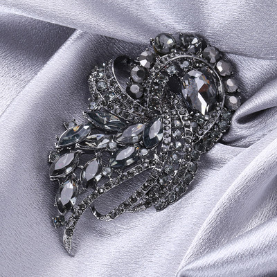 Broșe mari, vintage, de lux, cu flori de cristal, curcubeu, de culoare argintie, broșă din aliaj de plante cu strasuri, ace de petrecere pentru doamnă