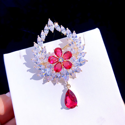 Broșe mari, vintage, de lux, cu flori de cristal, curcubeu, de culoare argintie, broșă din aliaj de plante cu strasuri, ace de petrecere pentru doamnă