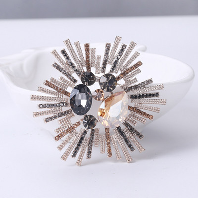 Broșe mari, vintage, de lux, cu flori de cristal, curcubeu, de culoare argintie, broșă din aliaj de plante cu strasuri, ace de petrecere pentru doamnă