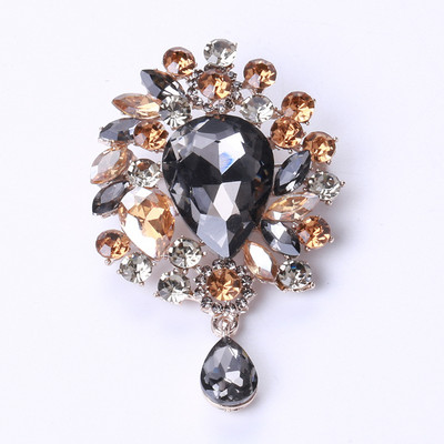 Broșe mari, vintage, de lux, cu flori de cristal, curcubeu, de culoare argintie, broșă din aliaj de plante cu strasuri, ace de petrecere pentru doamnă