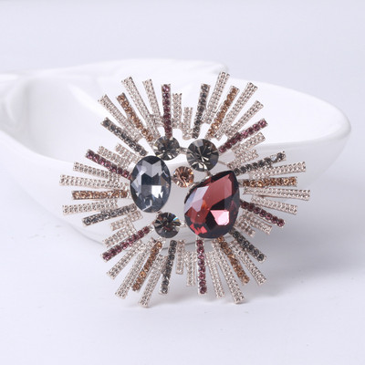 Broșe mari, vintage, de lux, cu flori de cristal, curcubeu, de culoare argintie, broșă din aliaj de plante cu strasuri, ace de petrecere pentru doamnă