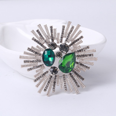 Broșe mari, vintage, de lux, cu flori de cristal, curcubeu, de culoare argintie, broșă din aliaj de plante cu strasuri, ace de petrecere pentru doamnă