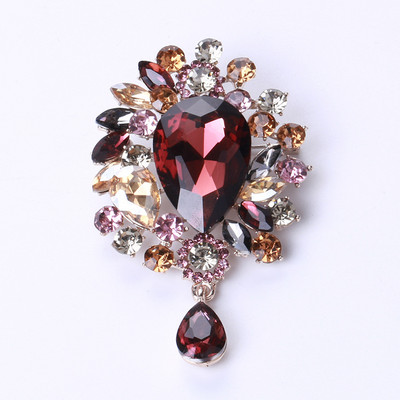 Broșe mari, vintage, de lux, cu flori de cristal, curcubeu, de culoare argintie, broșă din aliaj de plante cu strasuri, ace de petrecere pentru doamnă