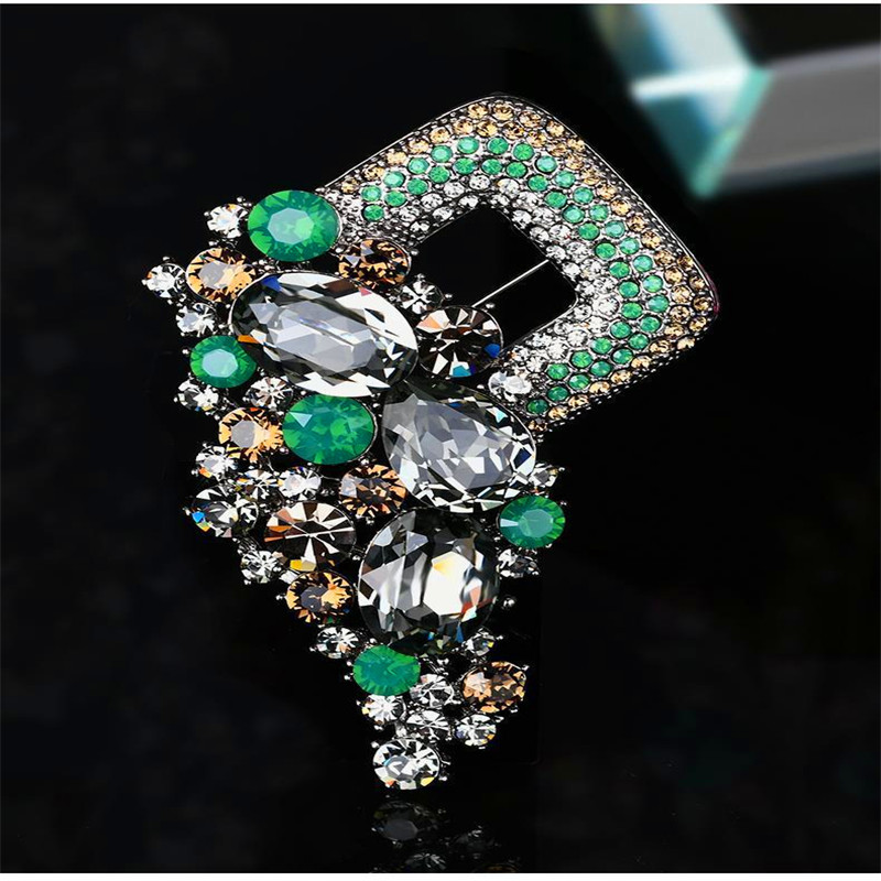 Broșe mari, vintage, de lux, cu flori de cristal, curcubeu, de culoare argintie, broșă din aliaj de plante cu strasuri, ace de petrecere pentru doamnă