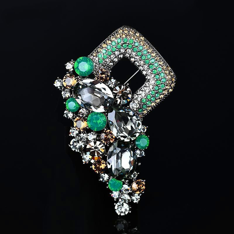 Broșe mari, vintage, de lux, cu flori de cristal, curcubeu, de culoare argintie, broșă din aliaj de plante cu strasuri, ace de petrecere pentru doamnă