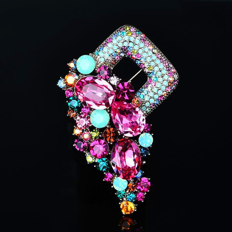 Broșe mari, vintage, de lux, cu flori de cristal, curcubeu, de culoare argintie, broșă din aliaj de plante cu strasuri, ace de petrecere pentru doamnă