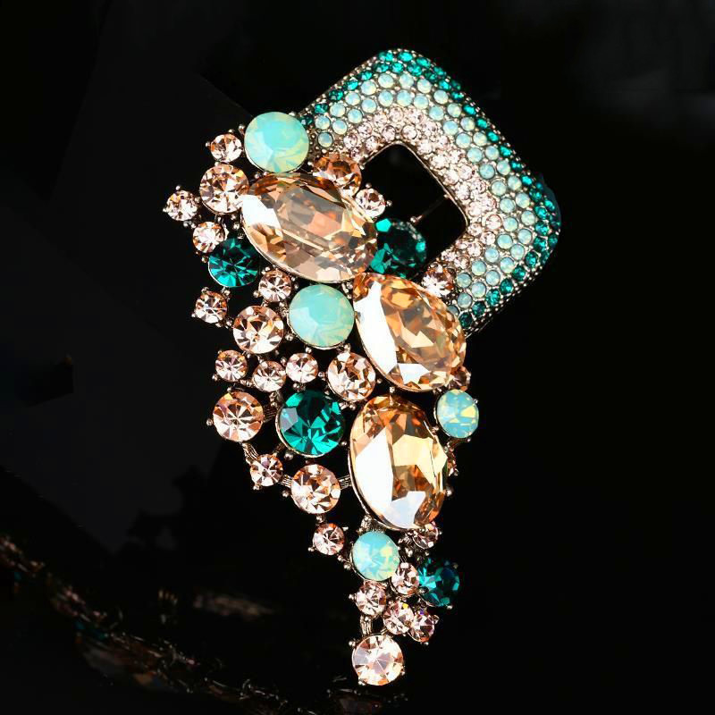 Broșe mari, vintage, de lux, cu flori de cristal, curcubeu, de culoare argintie, broșă din aliaj de plante cu strasuri, ace de petrecere pentru doamnă