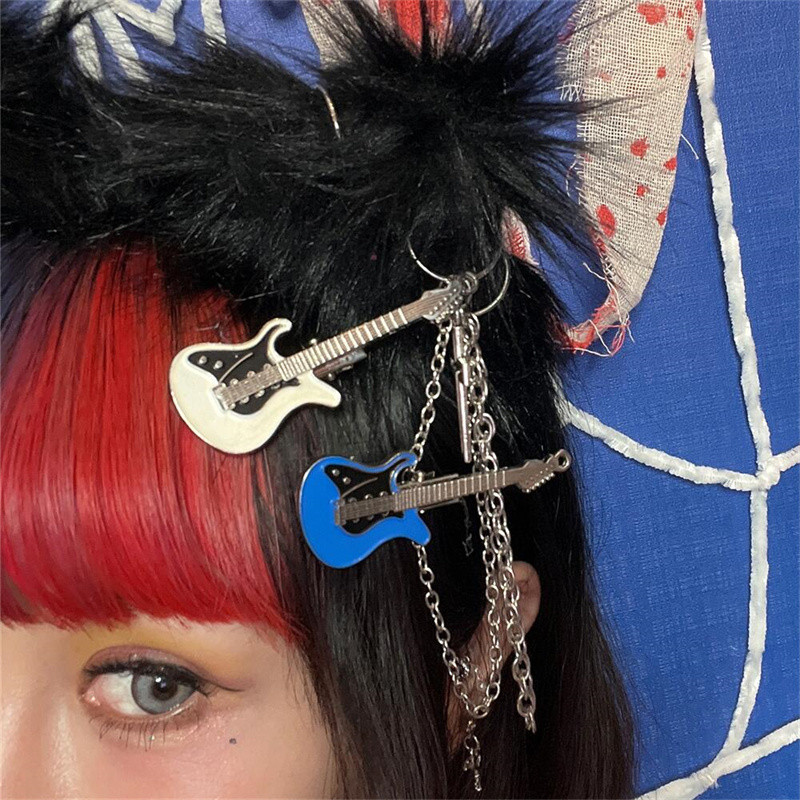 Nová Harajuku roztomilá gitarová kovová sponka do vlasov pre ženy, punková kovová sponka do vlasov s motívom ťažkého priemyslu, sponky do vlasov, dievčenské šperky Y2K