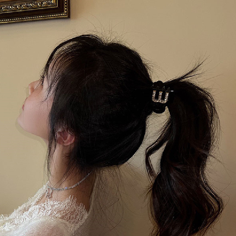 Agrafă pentru coadă de cal pentru fete, 2022, clemă de păr din acrilic, de înaltă calitate, cu strass, litera M, accesorii de păr pentru femei