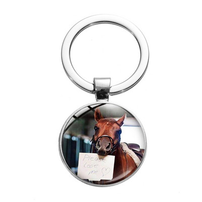 Снимка на кон Ретро пънк ключодържател Див кон Символ на свободата Ключодържател от стъклена сплав Ръчно изработени аксесоари за животни със сребърно покритие