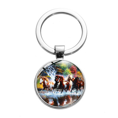 Снимка на кон Ретро пънк ключодържател Див кон Символ на свободата Ключодържател от стъклена сплав Ръчно изработени аксесоари за животни със сребърно покритие