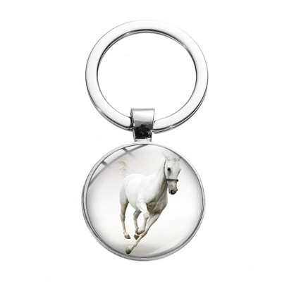 Снимка на кон Ретро пънк ключодържател Див кон Символ на свободата Ключодържател от стъклена сплав Ръчно изработени аксесоари за животни със сребърно покритие