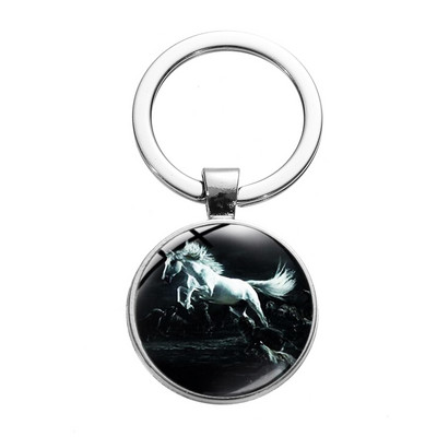 Снимка на кон Ретро пънк ключодържател Див кон Символ на свободата Ключодържател от стъклена сплав Ръчно изработени аксесоари за животни със сребърно покритие