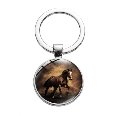 Снимка на кон Ретро пънк ключодържател Див кон Символ на свободата Ключодържател от стъклена сплав Ръчно изработени аксесоари за животни със сребърно покритие