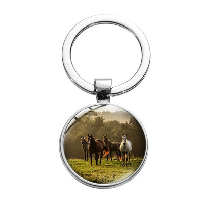 Снимка на кон Ретро пънк ключодържател Див кон Символ на свободата Ключодържател от стъклена сплав Ръчно изработени аксесоари за животни със сребърно покритие