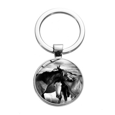 Снимка на кон Ретро пънк ключодържател Див кон Символ на свободата Ключодържател от стъклена сплав Ръчно изработени аксесоари за животни със сребърно покритие