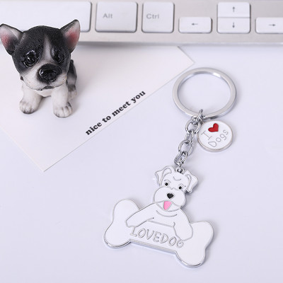 Divat Schnauzer kulcstartó autó kulcstartó fekete-fehér szürke fém kulcstartó állati fém báj férfi ékszer pár ajándék