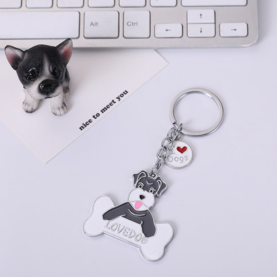 Divat Schnauzer kulcstartó autó kulcstartó fekete-fehér szürke fém kulcstartó állati fém báj férfi ékszer pár ajándék