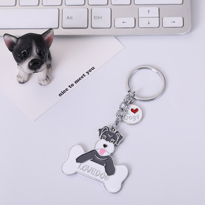 Divat Schnauzer kulcstartó autó kulcstartó fekete-fehér szürke fém kulcstartó állati fém báj férfi ékszer pár ajándék