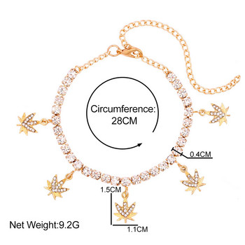 Bohemia Summer Maple Leaf Rhinestone Charm Анкети Блестящ Кристал Тенис Анкета за жени Бижута за плажни крака Гривни с верига за крака