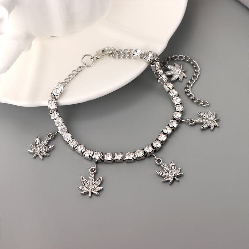 Boemia de vară frunze de arțar cu strass gleznă gleznă cristal strălucitor tenis gleznă pentru femei plajă bijuterii picioare brățări cu lanț pentru picioare