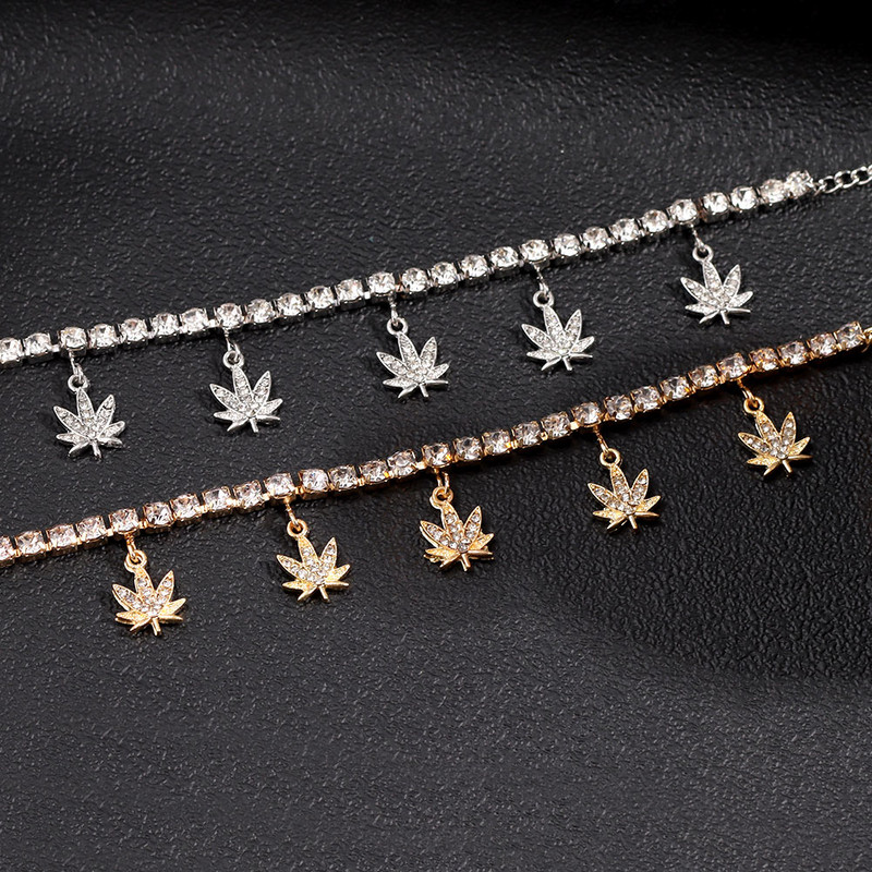 Boemia de vară frunze de arțar cu strass gleznă gleznă cristal strălucitor tenis gleznă pentru femei plajă bijuterii picioare brățări cu lanț pentru picioare