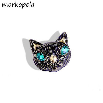 Morkopela Pin de pisică Vintage Ochi verzi Pisică Animal Broșă Ace guler mic Broșe Bijuterii Accesorii pentru cleme pentru eșarfă