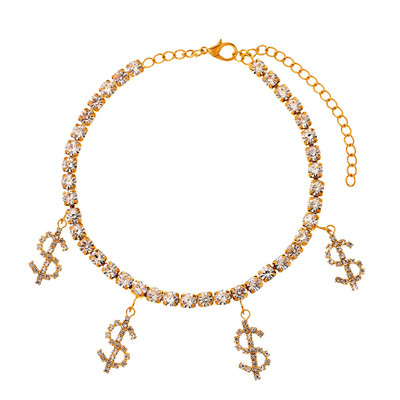Bling strasszos újdonság dollárjel medál bokalánc női arany ezüst színű kristály tenisz lánc bokalánc strand mezítlábas ékszer
