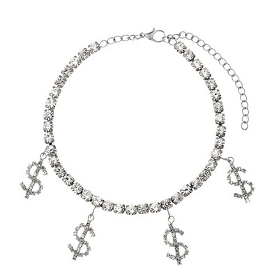 Bling strasszos újdonság dollárjel medál bokalánc női arany ezüst színű kristály tenisz lánc bokalánc strand mezítlábas ékszer