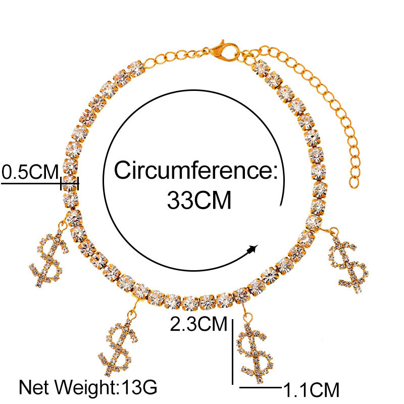 Bling strasszos újdonság dollárjel medál bokalánc női arany ezüst színű kristály tenisz lánc bokalánc strand mezítlábas ékszer