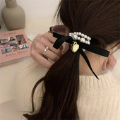 Vintage Pearl Bowknot Metal Inimă Păr Frânghie Femei Elastic Păr Benzi Suporturi pentru coadă de cal Cauciuc Fată Păr Accesorii Brățară de perle
