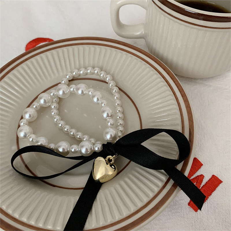 Vintage Pearl Bowknot Metal Inimă Păr Frânghie Femei Elastic Păr Benzi Suporturi pentru coadă de cal Cauciuc Fată Păr Accesorii Brățară de perle
