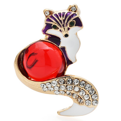 Wuli&baby Broșe noi de vulpe din rășină pentru femei, email în 4 culori, petrecere cu animale minunate, broșă casual, cadouri