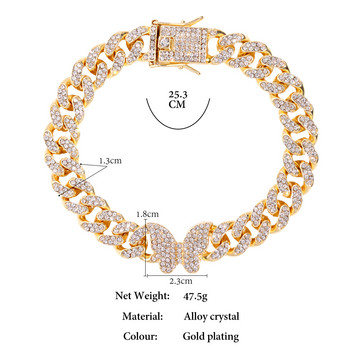 Пънк Bling Butterfly Rhinestone Cuban Link Chain Glezen za Women 13 mm Iced Out Cuban Hip Hop Glezen Glezen Гривна Barefoot Jewelry