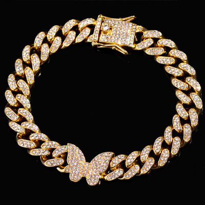 Punk Bling pillangó strassz kubai linklánc bokalánc női 13 mm-es jeges kubai hip-hop bokalánc karkötő mezítlábas ékszer