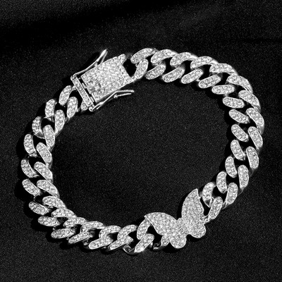 Punk Bling pillangó strassz kubai linklánc bokalánc női 13 mm-es jeges kubai hip-hop bokalánc karkötő mezítlábas ékszer