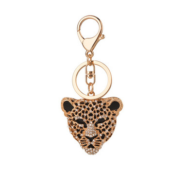 Χαριτωμένο Leopard Head Rhinestone Μπρελόκ Γούρι Κρεμαστό πορτοφόλι Τσάντα Δαχτυλίδι μπρελόκ Αλυσίδα μπρελόκ Δώρο για γυναίκες Μπρελόκ AZL677