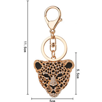 Χαριτωμένο Leopard Head Rhinestone Μπρελόκ Γούρι Κρεμαστό πορτοφόλι Τσάντα Δαχτυλίδι μπρελόκ Αλυσίδα μπρελόκ Δώρο για γυναίκες Μπρελόκ AZL677