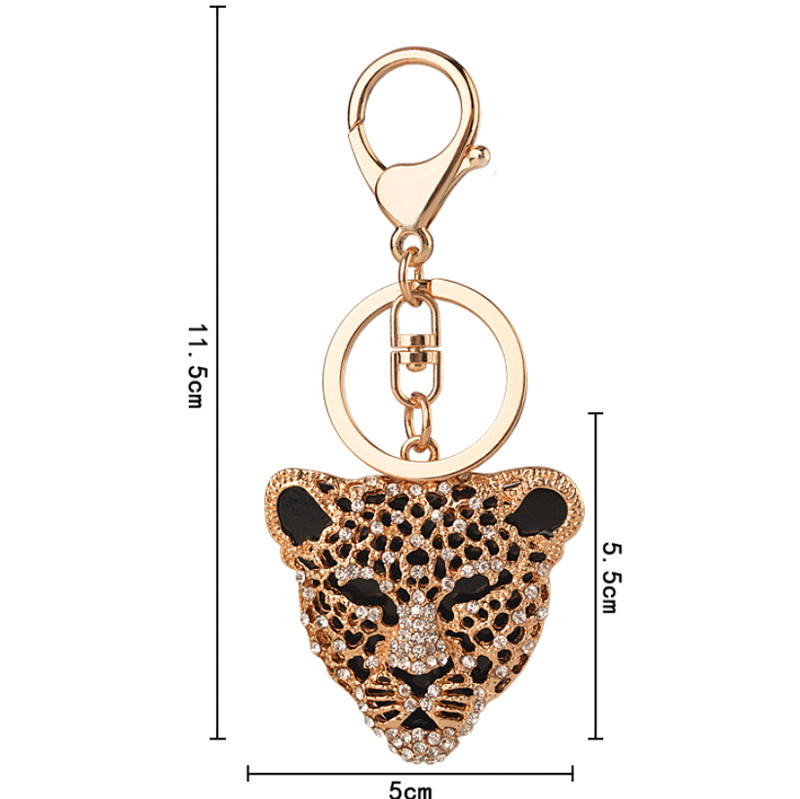 Drăguț cu cap de leopard, breloc cu strasuri, pandantiv, geantă, breloc, lanț, cadou pentru femei, suport pentru chei AZL677
