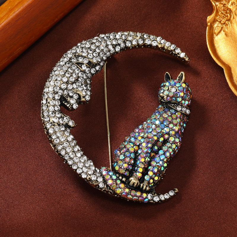Muylinda Big Cat Broșă Bijuterii Luna și Pisici Banchet haine Ace Accesorii Strasuri Ace și Broșe Cadou