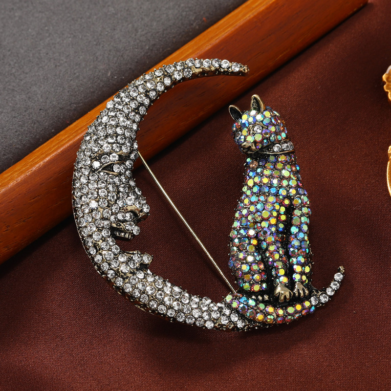 Muylinda Big Cat Broșă Bijuterii Luna și Pisici Banchet haine Ace Accesorii Strasuri Ace și Broșe Cadou