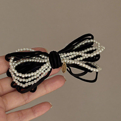 2022 de vară fete retro catifea perle bowknot cleme de păr barete temperament accesorii de păr pentru femei ac de păr