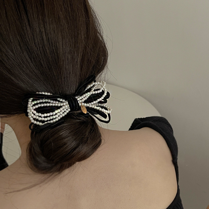 2022 de vară fete retro catifea perle bowknot cleme de păr barete temperament accesorii de păr pentru femei ac de păr