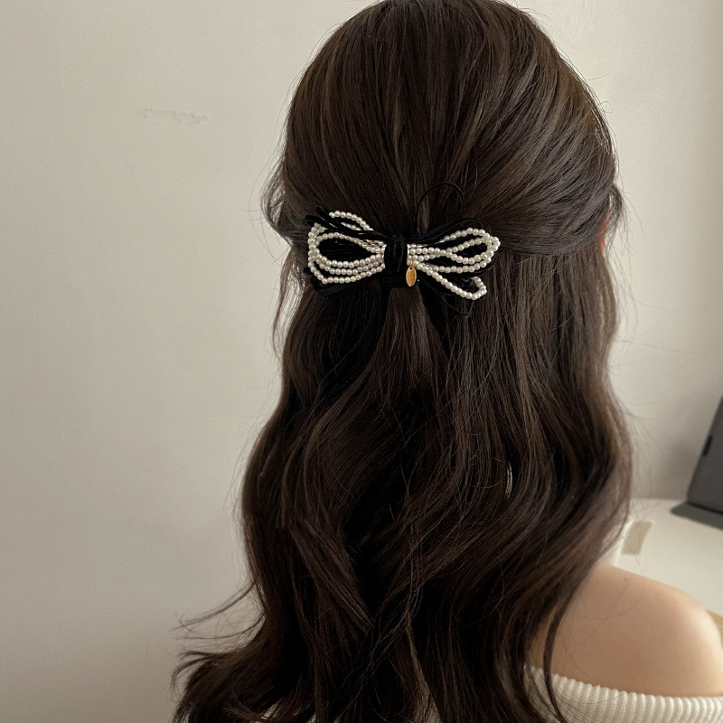 2022 de vară fete retro catifea perle bowknot cleme de păr barete temperament accesorii de păr pentru femei ac de păr