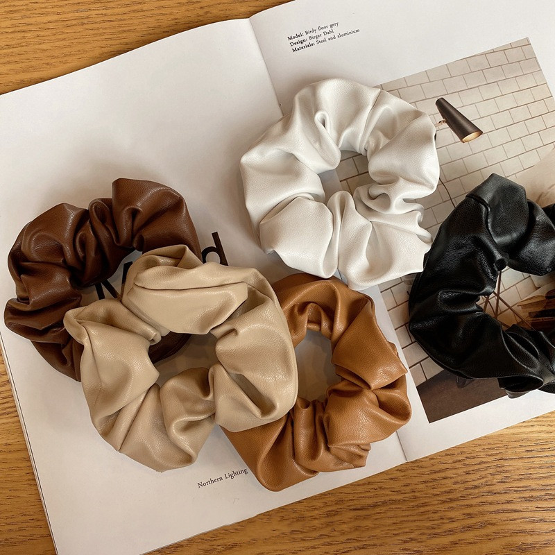Scrunchies din piele PU de modă Bandă de cauciuc pentru păr solid pentru femei, fete, benzi elastice pentru păr, suport pentru coadă de cal, accesorii de păr la modă