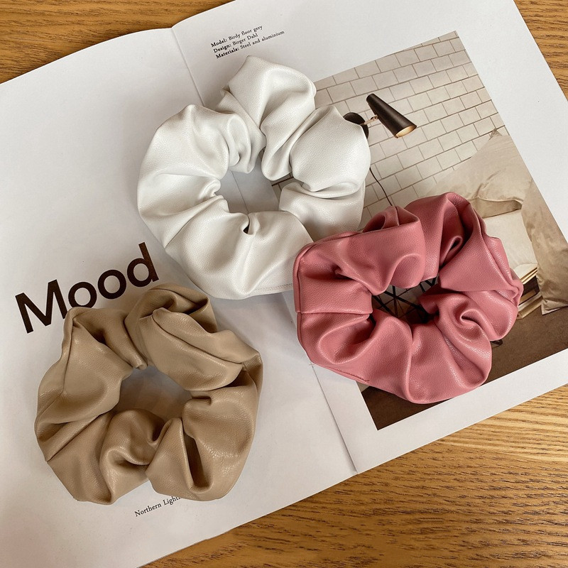 Scrunchies din piele PU de modă Bandă de cauciuc pentru păr solid pentru femei, fete, benzi elastice pentru păr, suport pentru coadă de cal, accesorii de păr la modă