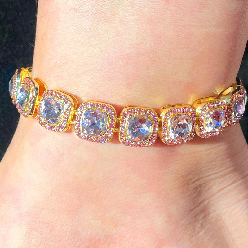 13mm Bling Iced Out Big Square Crystal Bratara de gleznă pentru femei plajă desculț, lanț de tenis de lux, bijuterii hip hop pentru picioare
