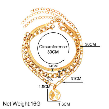 3 бр./компл. златни, сребърни цветни глезени за карта на света за жени, бохемски многослойни глезени на краката, модни плажни бижута, аксесоари за крака
