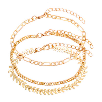 3 buc/set gleznă de culoare auriu argintiu Harta lumii pentru femei gleznă boemă cu mai multe straturi pe picior, bijuterii de plajă, accesorii pentru picioare