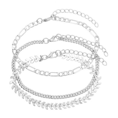 3 buc/set gleznă de culoare auriu argintiu Harta lumii pentru femei gleznă boemă cu mai multe straturi pe picior, bijuterii de plajă, accesorii pentru picioare